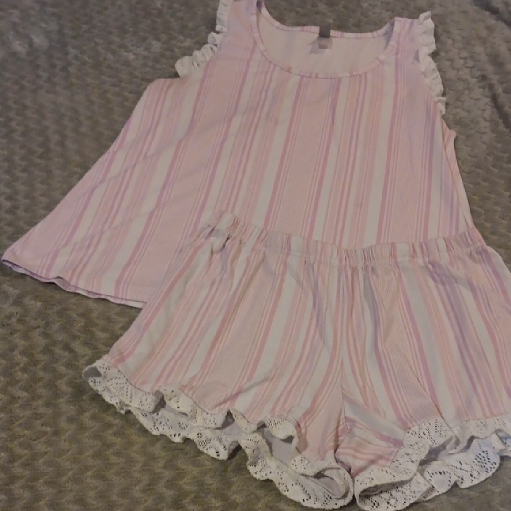 Pink and White Striped Pajama Set